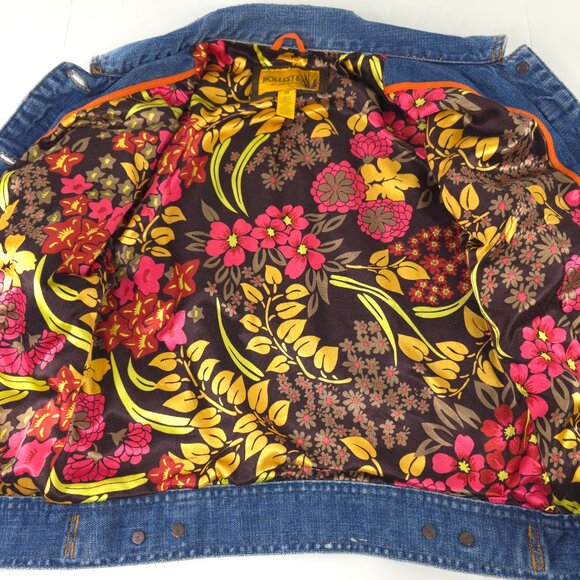 VINTAGE Y2K HOLLISTER BLUE DENIM JACKET WOMENS SIZE MEDIUM POCKETS FLORAL LINING - Picture 7 of 16